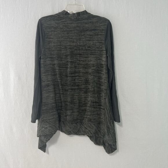 Logo Lori Goldstein Zip Front Cardigan Knit Sweater Small Sharkbite Hem Flowy - Picture 7 of 13